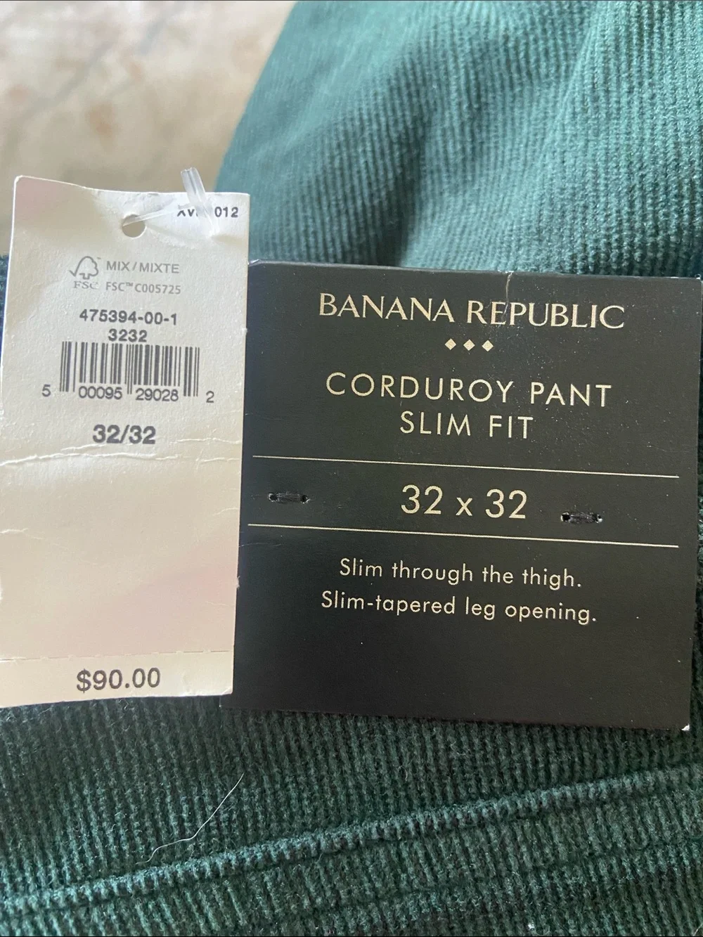 Banana Republic Dark Teal Corduroy Slim Fit Pants